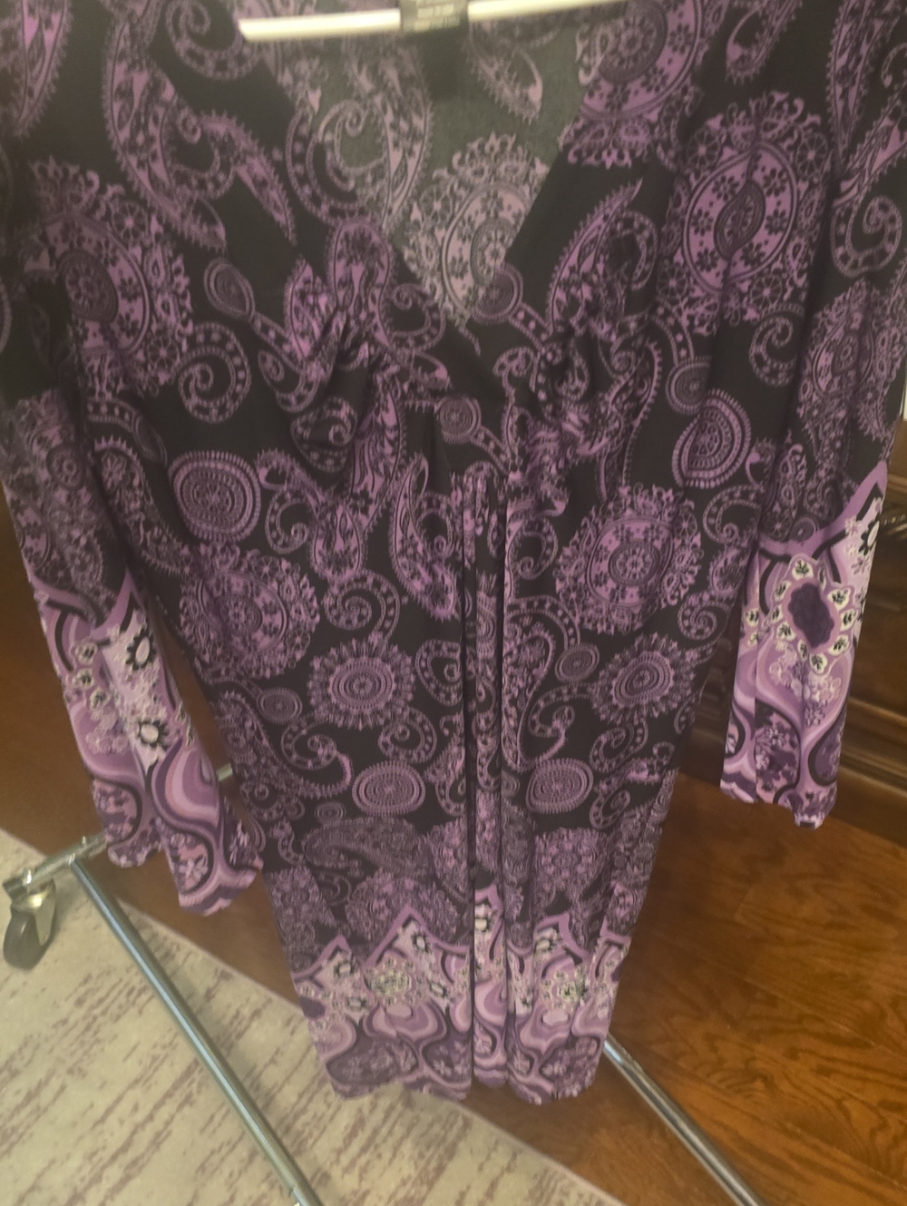 INC International Concepts Purple Paisley V-Neck Long Sleeve Tunic Dress